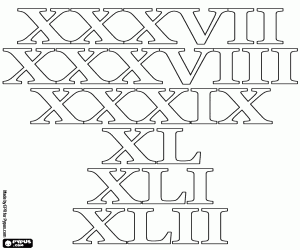 From 37 to 42 in Roman numbers coloring page