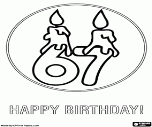 A 67 with celebration's candles coloring page