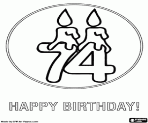 A 74 years birthday card coloring page