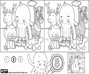 8 differences game,Pypus and animals coloring page