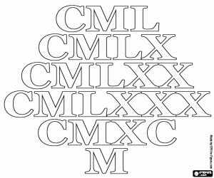 From 950 to 1000 in Roman numbers coloring page