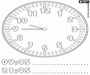 A clock at a quarter to ten coloring page