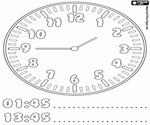 A clock at quarter to two coloring page
