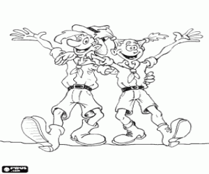 A couple of happy explorers coloring page