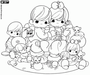 A family with their pets coloring page
