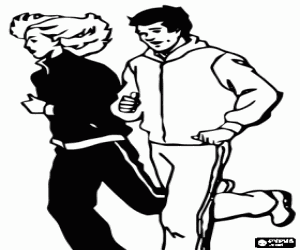 A girl and a boy practicing jogging coloring page