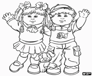 A girl and a boy with his dog coloring page