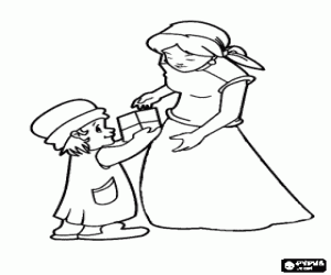 A girl give to her mother the present coloring page