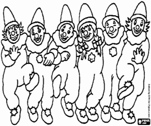 A group of clowns dancing coloring page