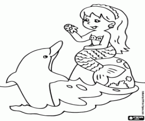 A mermaid and a dolphin coloring page
