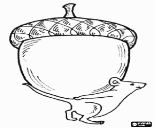A mouse carrying an acorn coloring page
