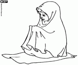 A Muslim little girl praying coloring page