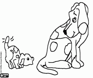 A puppy barking to the big dog coloring page
