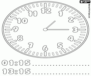 A quarter past one, the time coloring page
