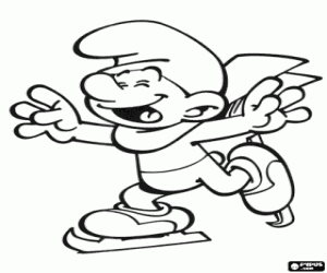 A Smurf practicing ice-skating coloring page