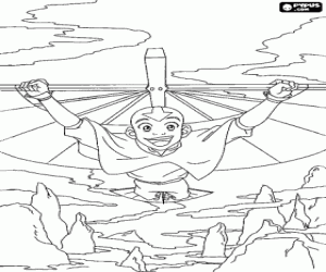Aang with a flying artifact coloring page