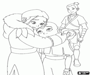 Aang, Katara and Sokka coloring page
