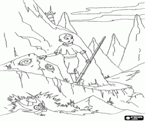 Aang in the mountains coloring page