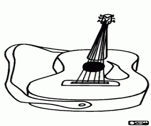 Acoustic guitar with six strings coloring page