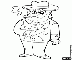 An actor in role of a criminal coloring page