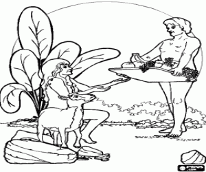 Adam and Eve in paradise coloring page