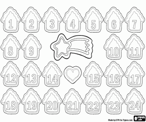 Advent calendar with little houses coloring page