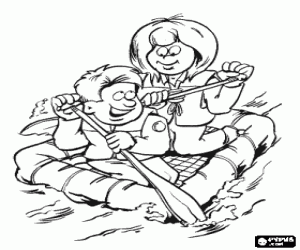 Adventurers in a rubber dinghy coloring page