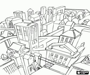 Aerial view of an imaginary city  coloring page