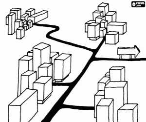Aerial view of urban centres coloring page
