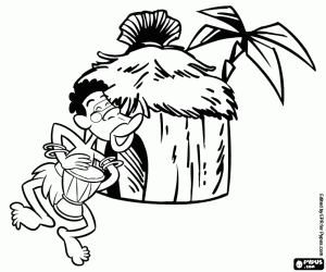 An African man and a hut coloring page