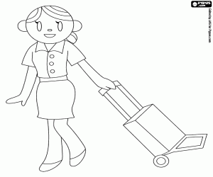 The air hostess with the suitcase coloring page