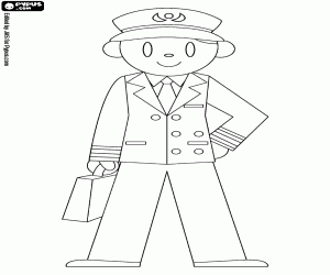 The airplane captain with uniform coloring page