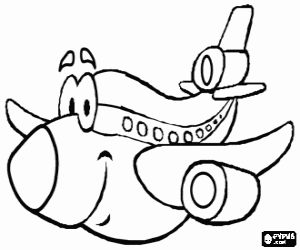Airplane happy and smiling coloring page