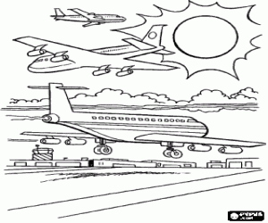 The airplanes at the airport coloring page