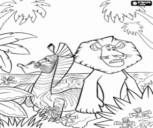 Alex and Marty in the jungle coloring page