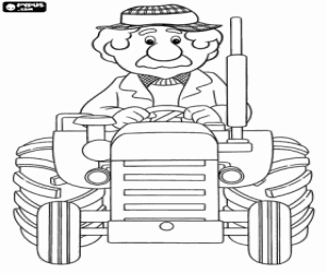 Alf the farmer on his tractor coloring page