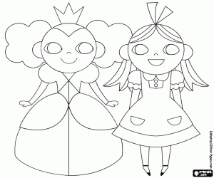 Alice and the moody Queen of Hearts coloring page