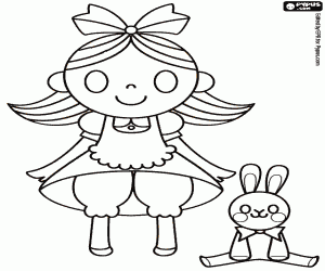 Alice and the rabbit coloring page