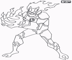 The alien Ben 10 from the sun Pyros coloring page