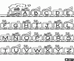 The alphabet in a steam train coloring page