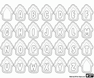 Alphabet with Christmas houses coloring page