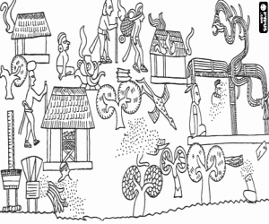 An ancient mesoamerican village coloring page