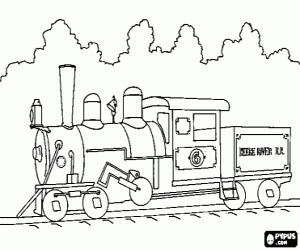 An ancient train near the forest coloring page