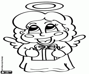 An angel with Christmas gift coloring page