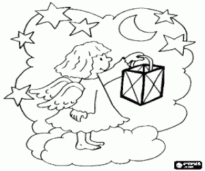 An angel with a lantern coloring page