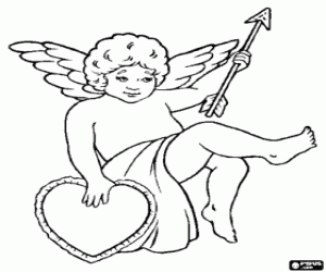 Angel of love with heart and arrow coloring page