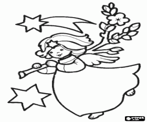 An angel and the mistletoe sprig coloring page