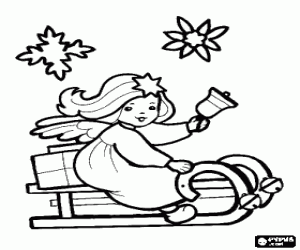 Angel in sleigh with bell coloring page
