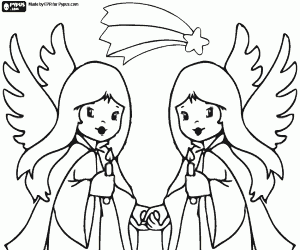 Angels with candles and the star coloring page