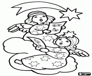 The angels and the Christmas carols coloring page